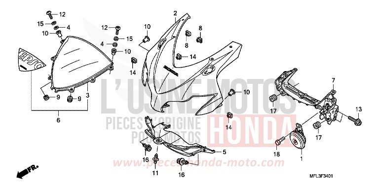 PANNEAU SUPERIEUR (2) de CBR1000RR "Fireblade" VIBRANT ORANGE (YR250HA) de 2009
